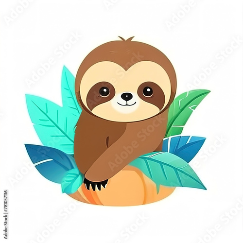 Cute sloth, vector illustration, watercolor painting. Isolated on white background.