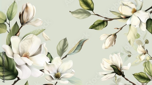 Painting of white flowers on a vibrant green background, suitable for various design projects © Fotograf