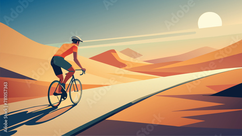Sweating and panting under the scorching sun a cyclist fights against the unforgiving heat as they pedal through the dry dusty desert