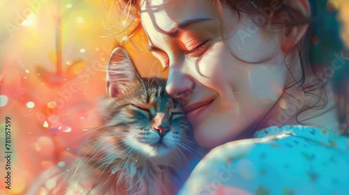 A woman holding a cat in her arms. Suitable for pet care and lifestyle concepts