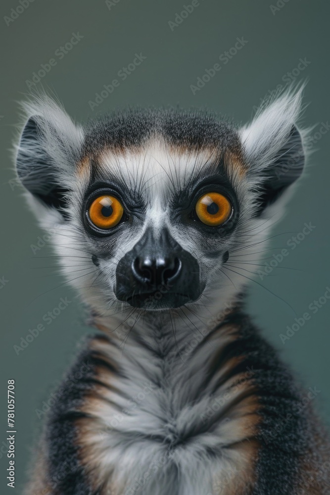 Naklejka premium A close up of a ring tailed lemur's face. Suitable for nature and wildlife themes