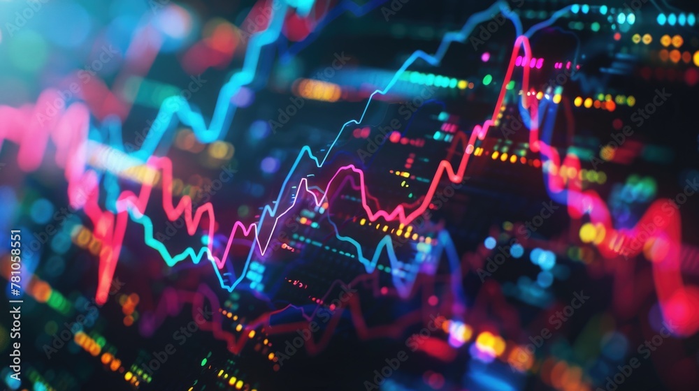 Detailed view of a stock market chart, suitable for financial concepts - obrazy, fototapety, plakaty 