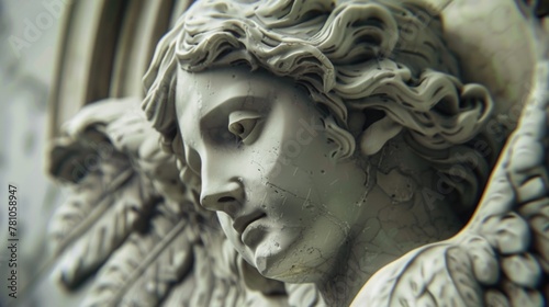 Detailed shot of a serene angel statue, ideal for religious or memorial concepts