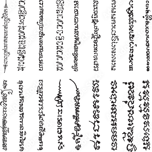 Thailand talisman set. Thai ancient traditional tattoo, Sak yant thai. Unalome symbol, Hindu or Buddhist sign representing path to enlightenment. Yantras Tattoo icon. Thai ancient  hieroglyphs set. 