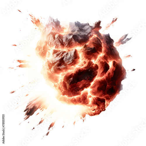 A meteor in the air engulfed in fire on a transparent background