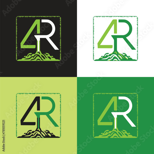 4R Overlap Lawn Care Business Iconic Logo with tree roots (ID: 781059321)