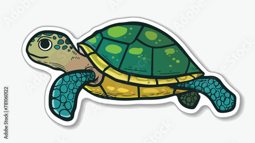 Sticker of a quirky hand drawn cartoon turtle flat vector