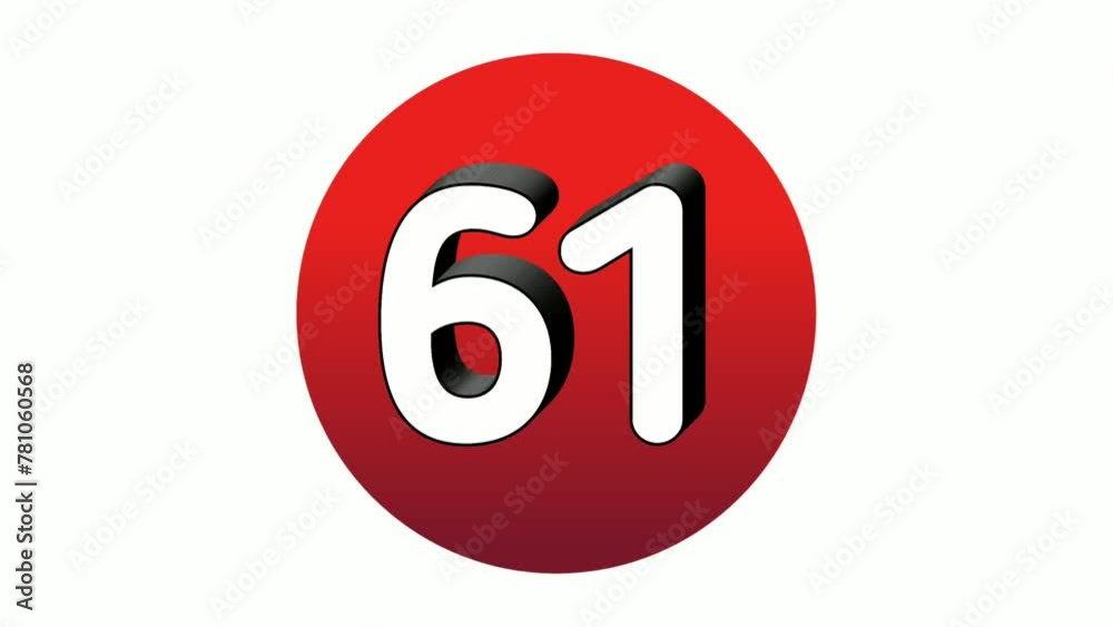 3D Number 61 sixty one sign symbol animation motion graphics icon on red sphere on white background,cartoon video number for video elements 3D Number 61 sixty one sign symbol animation motion graphics icon on red sphere on white background,cartoon video number for video elements
