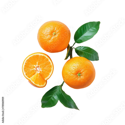 Three oranges with leaves on a Transparent Background