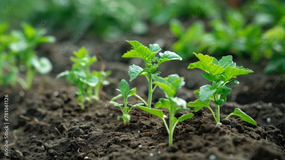 Plants sprouting ground tiny growth green leaves