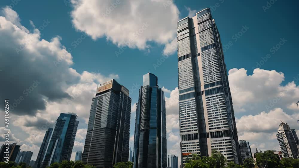 A city skyline with tall buildings or skyscrapers and a cloudy sky A city skyline with tall buildings or skyscrapers and a cloudy sky