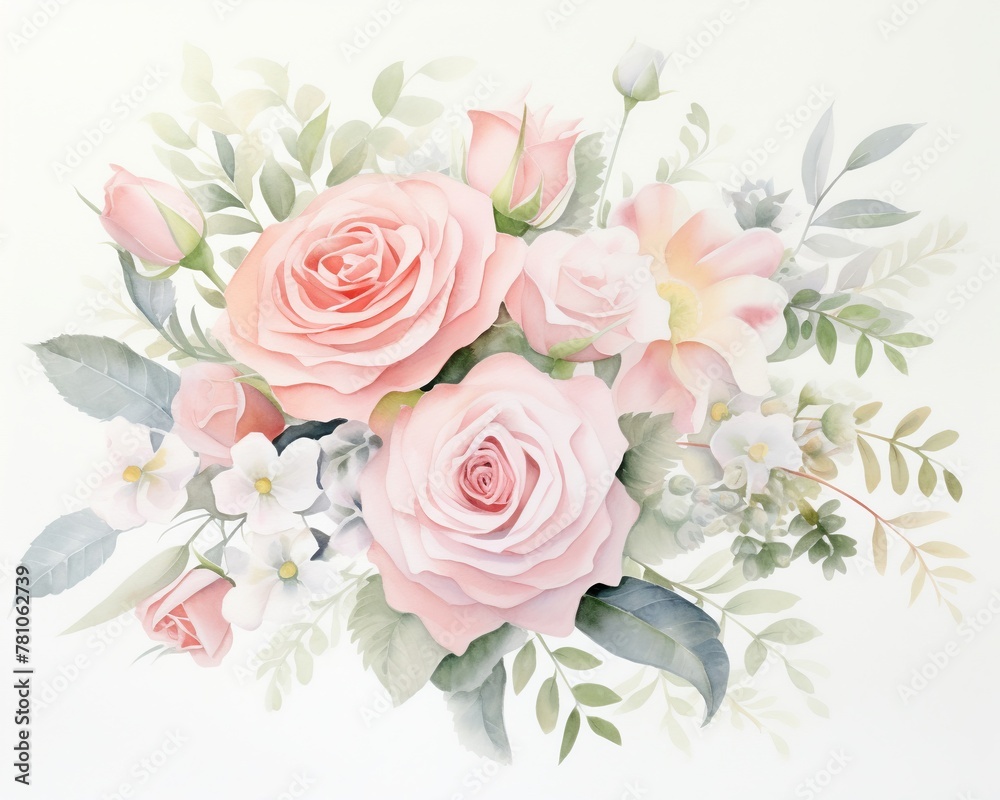 Pastel watercolor floral arrangement, minimalistic, on white, perfect for serene branding