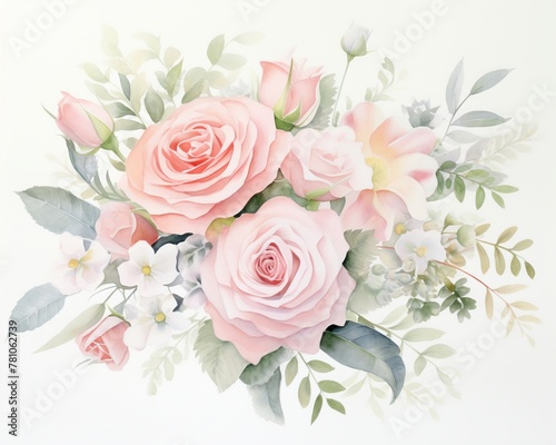 Pastel watercolor floral arrangement, minimalistic, on white, perfect for serene branding © Vikalya