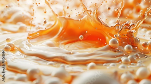   A close-up shows an orange-white mixture in the liquid