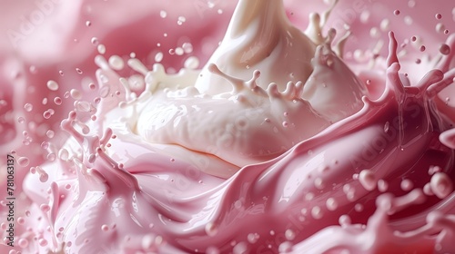  Milkshake with pink liquid flowing out of the top