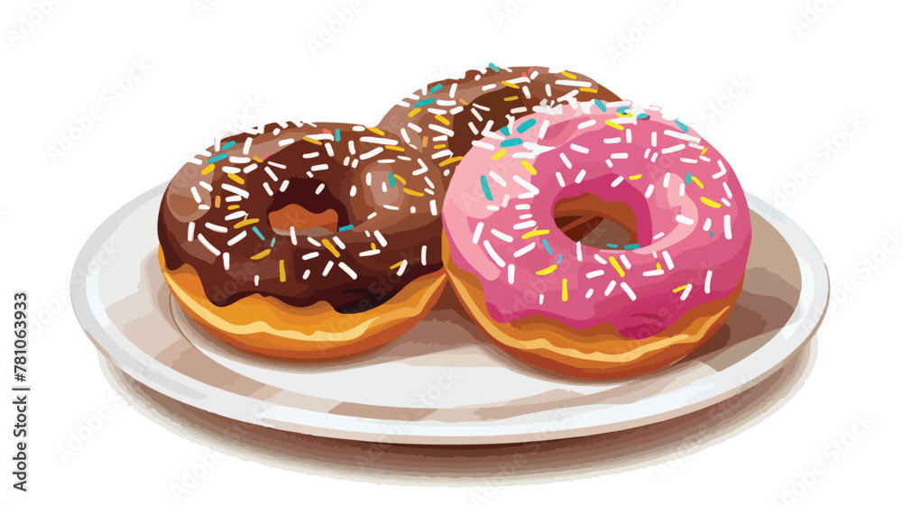 Sweet donuts on dish flat vector isolated on white background