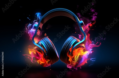 Stereo headphones exploding in festive colorful splash