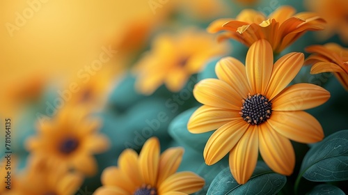  Yellow flowers on top of a lush green plant with many green leaves