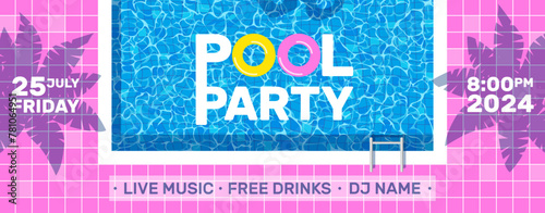 pool party pink horizontal banner invitation flyer  design vector illustration
