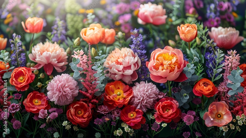   A bouquet of blooms in a field of varied colors