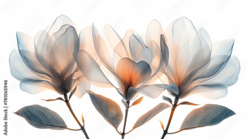 A macro shot of numerous blooms against a clean white backdrop with a slightly out-of-focus depiction of foliage and petals A macro shot of numerous blooms against a clean white backdrop with a slightly out-of-focus depiction of foliage and petals