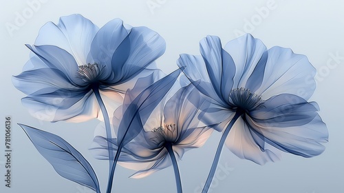   A cluster of azure blooms resting beside one another against a celestial blue backdrop on a radiant summer s day