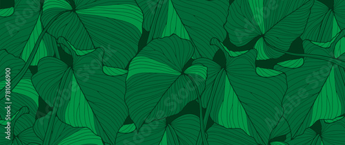 Summer green vector botanical background with tropical leaves. Summer tropical design, wallpaper, cover, poster, banner.