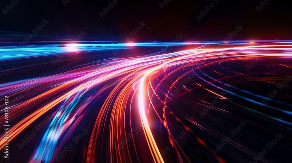 Abstract pattern of neon light streaks with lens flare effect against a black background Abstract pattern of neon light streaks with lens flare effect against a black background