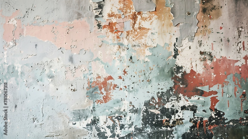 Abstract background of an old painted wall with chaotic paint strokes and smudges