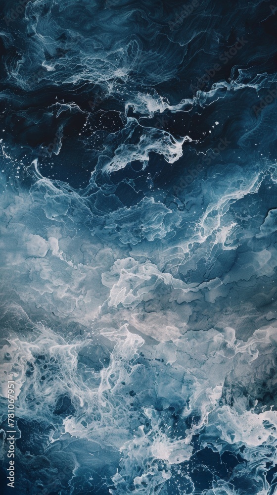stormy gradient, swirling greys and deep blues, textured like rough seas
