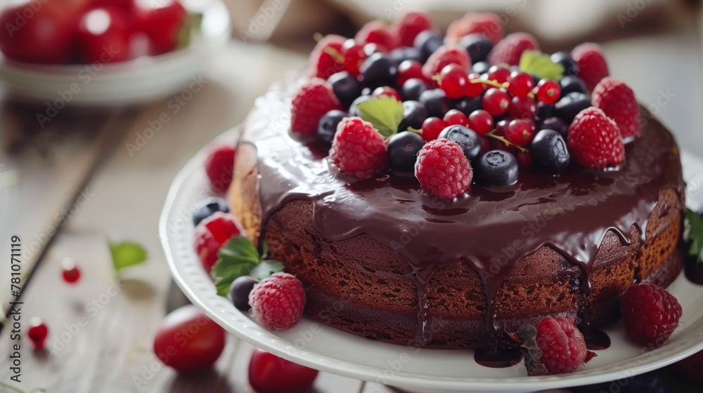 Chocolate cake topped with berries Chocolate cake topped with berries