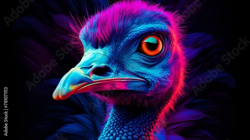 Abstract neon dodo bird painting image Generative AI