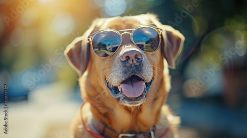 Playful Dog with Glasses on Solid Color Background