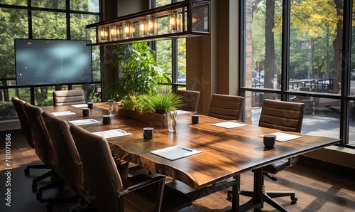Modern Conference Room With Wooden Table and Chairs © uhdenis