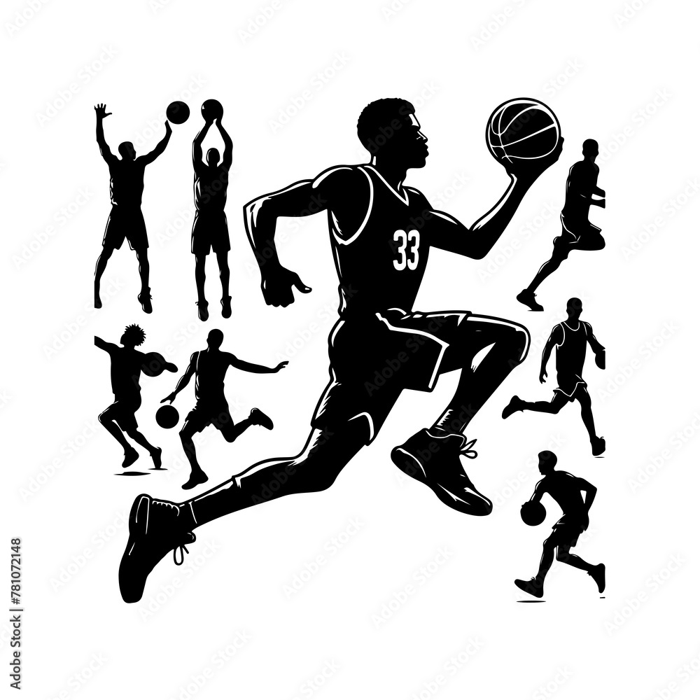 Vector Basketball players silhouettes, Basketball silhouettes, Male, female, basketball players silhouettes