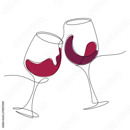one line continuous of red wine celebratory toast cheers together minimalism