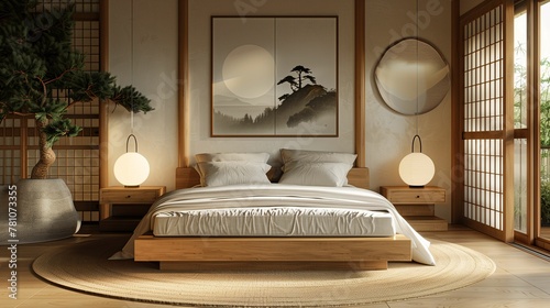 Modern Japanese Bedroom Interior with Zen Design
