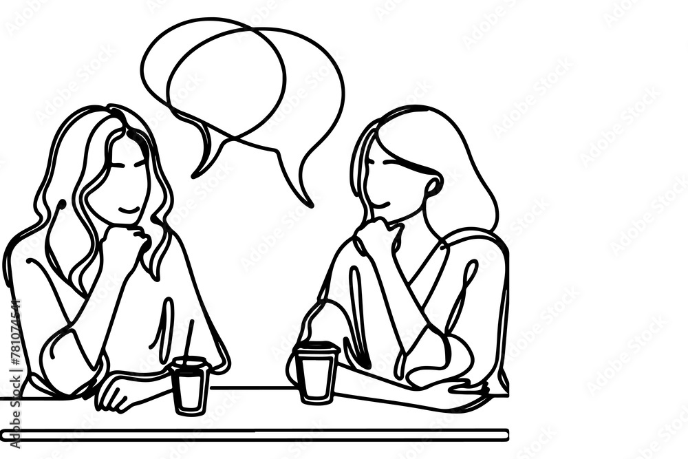 Continuous one line drawing two young people are talking with speech bubbles outline doodle vector illustration Continuous one line drawing two young people are talking with speech bubbles outline doodle vector illustration
