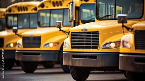 Yellow school buses parked on parking. Back to school concept.