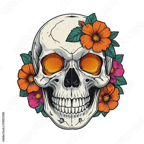 skull with flower. sticker. ai generated