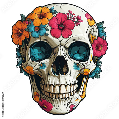 skull with flower. sticker. ai generated