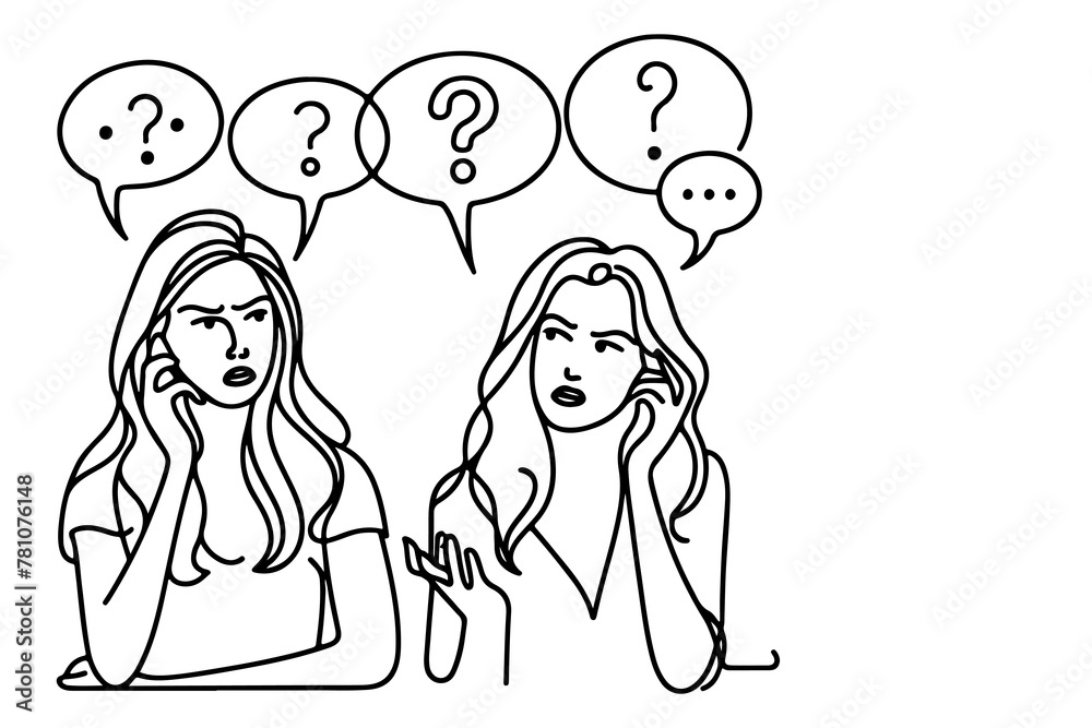 Continuous one line drawing two young people are talking with speech bubbles outline doodle vector illustration Continuous one line drawing two young people are talking with speech bubbles outline doodle vector illustration