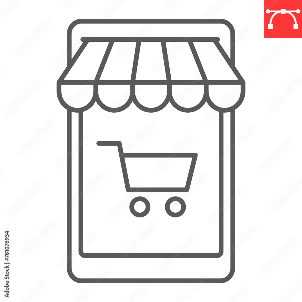 Mobile shop line icon, e-commerce and marketing, mobile store vector icon, vector graphics, editable stroke outline sign, eps 10. Mobile shop line icon, e-commerce and marketing, mobile store vector icon, vector graphics, editable stroke outline sign, eps 10.