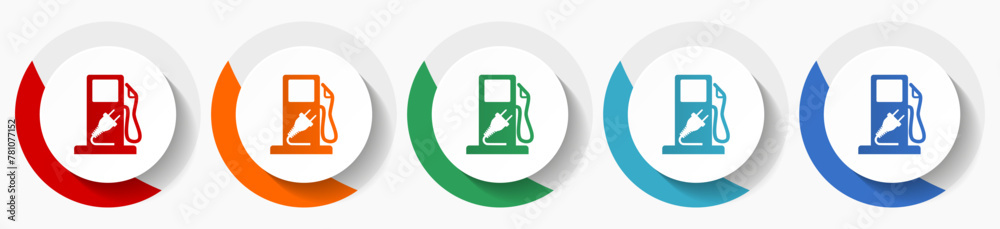 Electric fuel, electricity vector icon set, flat icons for logo design, webdesign and mobile applications, colorful round buttons Electric fuel, electricity vector icon set, flat icons for logo design, webdesign and mobile applications, colorful round buttons