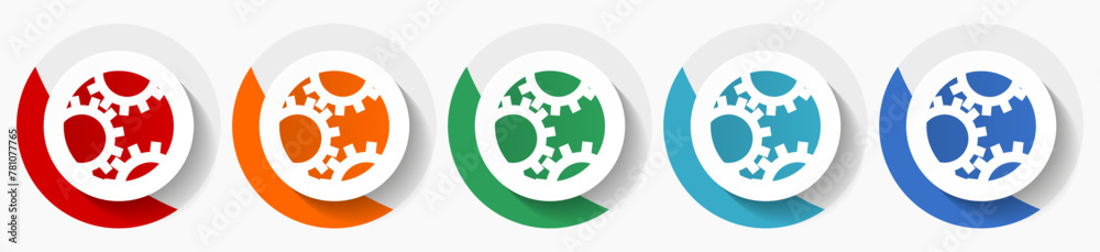 Obraz premium Gear vector icon set, flat icons for logo design, webdesign and mobile applications, colorful round buttons