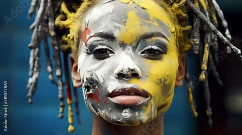 Close-up of girls face with colorful sand sprinkled for unique body art concept