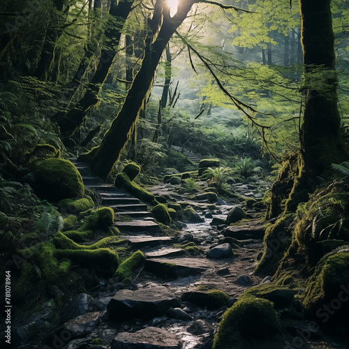 Where Nature Whispers: Sunlight Dances on Moss-Covered Rocks