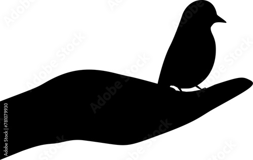 Vektor Silhouette - Vogel sitzt auf helfender Hand 