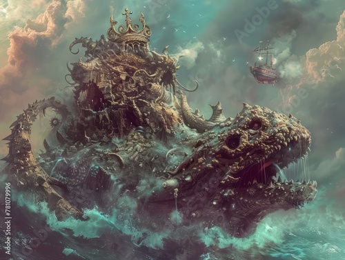Underwater Realm: Majestic Leviathans and Curious Critters Wear Crowns, Reigning from a Throne of Shipwrecks