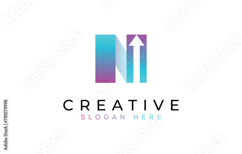 Modern gradient colorful n arrow logo vector design symbol. Business flat  design template. Abstract colorful n arrow design illustration simple logo.